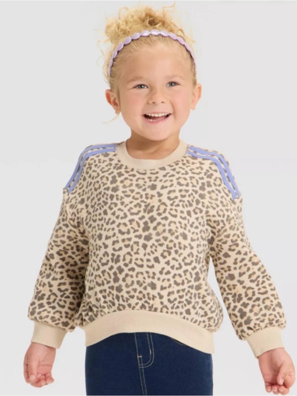 Grayson Mini Leopard Print Sweatshirt with Lavender Shoulder Stripes